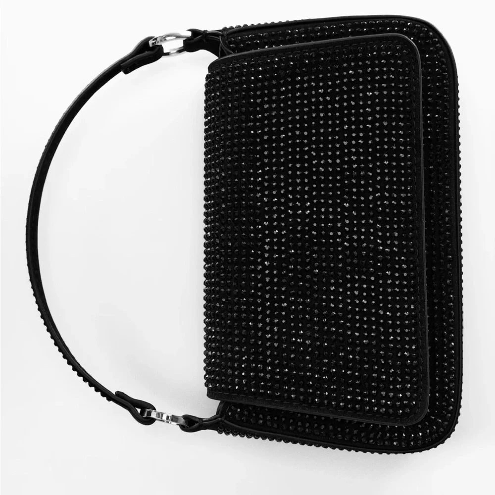 Mango MINI RHINESTONE CHAIN BAG Elegant Black Beaded Handbag